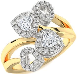 Diamond White Yellow Gold Two Heart Ring