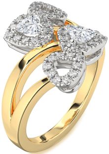 Diamond White Yellow Gold Two Heart Ring
