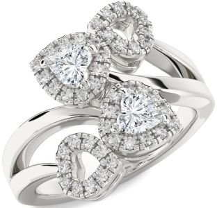 Diamond Silver Two Heart Ring