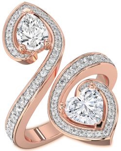 Large Diamond Rose Gold Heart Two Stone Ring