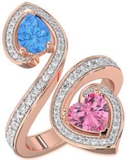 Diamond Rose Gold Silver Heart Two Stone Pave Promise Ring