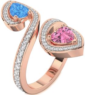 Diamond Rose Gold Heart Two Stone Pave Promise Ring