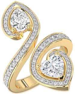 Large Diamond Gold Heart Two Stone Ring