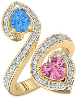 Diamond Gold Heart Two Stone Pave Promise Ring