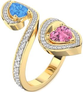 Diamond Gold Heart Two Stone Pave Promise Ring
