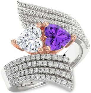Diamond Platinum & Rose Gold Two Heart Promise Ring