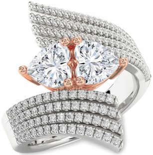 Diamond Silver & 10K Rose Gold Two Heart Ring