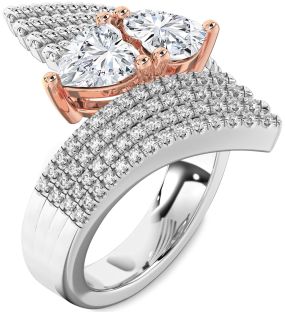 Diamond Silver & 10K Rose Gold Two Heart Ring