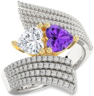Diamond Platinum & Yellow Gold Two Heart Promise Ring
