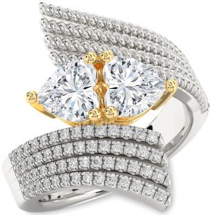 Diamond Silver & 10K gold Two Heart Ring