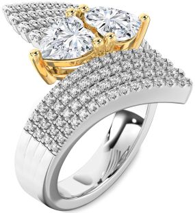 Diamond Silver & 10K gold Two Heart Ring