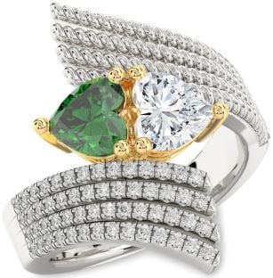 Diamond Gold Silver Two Heart Promise Ring