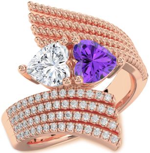 Diamond Rose Gold Silver Two Heart Promise Ring