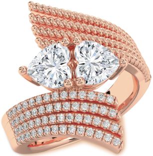 Diamond Rose Gold Two Heart Ring