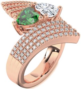 Diamond Rose Gold Silver Two Heart Promise Ring