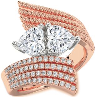 Diamond White Rose Gold Two Heart Ring