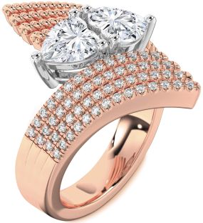 Diamond White Rose Gold Two Heart Ring