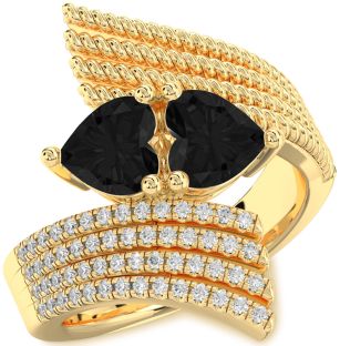 Black Diamond Gold Two Heart Ring