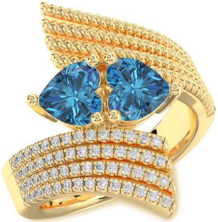 Blue Diamond Gold Two Heart Ring