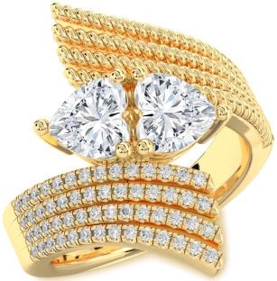 Diamond Gold Two Heart Ring