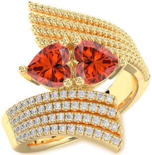 Diamond Fire Opal Gold Two Heart Ring
