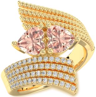 Diamond Morganite Gold Two Heart Ring