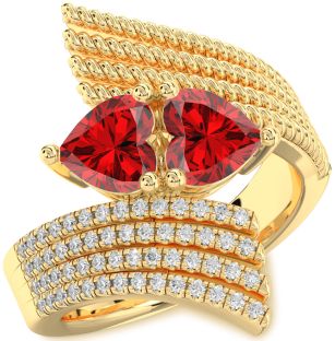 Diamond Emerald Gold Two Heart Birthstone Ring