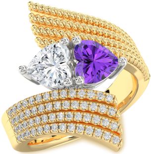 Diamond Gold Silver Two Heart Promise Ring