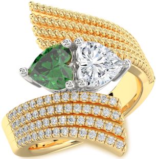 Diamond Gold Silver Two Heart Promise Ring
