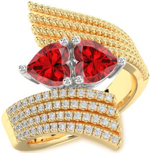 Diamond Emerald Platinum & Yellow Gold Two Heart Birthstone Ring