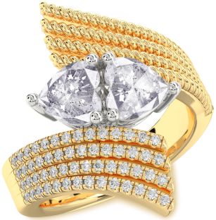 Salt & Pepper Diamond Gold Silver Two Heart Ring