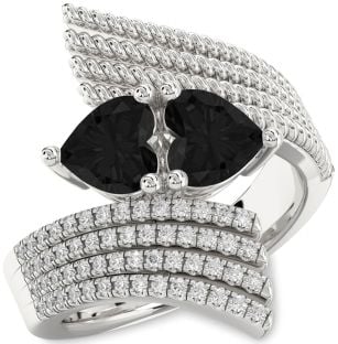 Black Diamond Silver Two Heart Ring