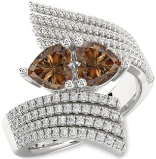 Chocolate Brown Diamond Silver Two Heart Ring