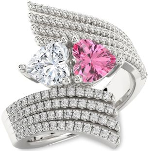 Diamond Silver Two Heart Promise Ring