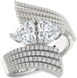 Diamond Silver Two Heart Ring