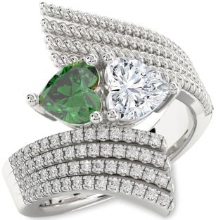 Diamond Silver Two Heart Promise Ring