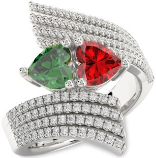 Diamond Silver Two Heart Promise Ring
