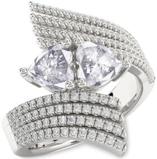 Salt & Pepper Diamond Silver Two Heart Ring