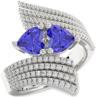 Diamond Tanzanite Silver Two Heart Ring