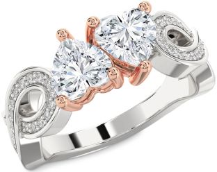 Diamond Silver & 10K Rose Gold Infinity Two Heart Ring