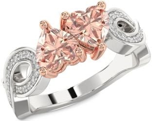 Diamond Emerald Platinum & Rose Gold Infinity Two Heart Birthstone Ring