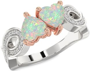 Diamond Emerald Platinum & Rose Gold Infinity Two Heart Birthstone Ring