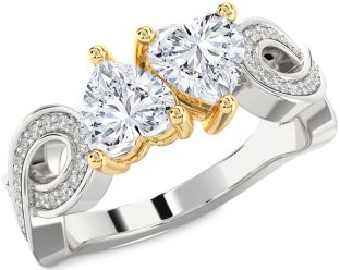 Diamond Silver & 10K gold Infinity Two Heart Ring