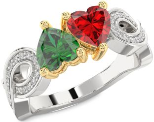 Diamond Silver & 10K gold Infinity Two Heart Promise Ring