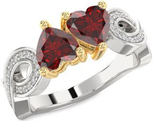 Diamond Emerald Platinum & Yellow Gold Infinity Two Heart Birthstone Ring