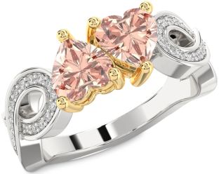 Diamond Emerald Platinum & Yellow Gold Infinity Two Heart Birthstone Ring