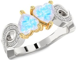 Diamond Emerald Platinum & Yellow Gold Infinity Two Heart Birthstone Ring