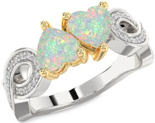 Diamond Emerald Platinum & Yellow Gold Infinity Two Heart Birthstone Ring