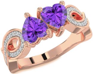 Diamond Emerald Rose Gold Infinity Two Heart Birthstone Ring