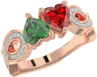 Diamond Rose Gold Silver Infinity Two Heart Promise Ring